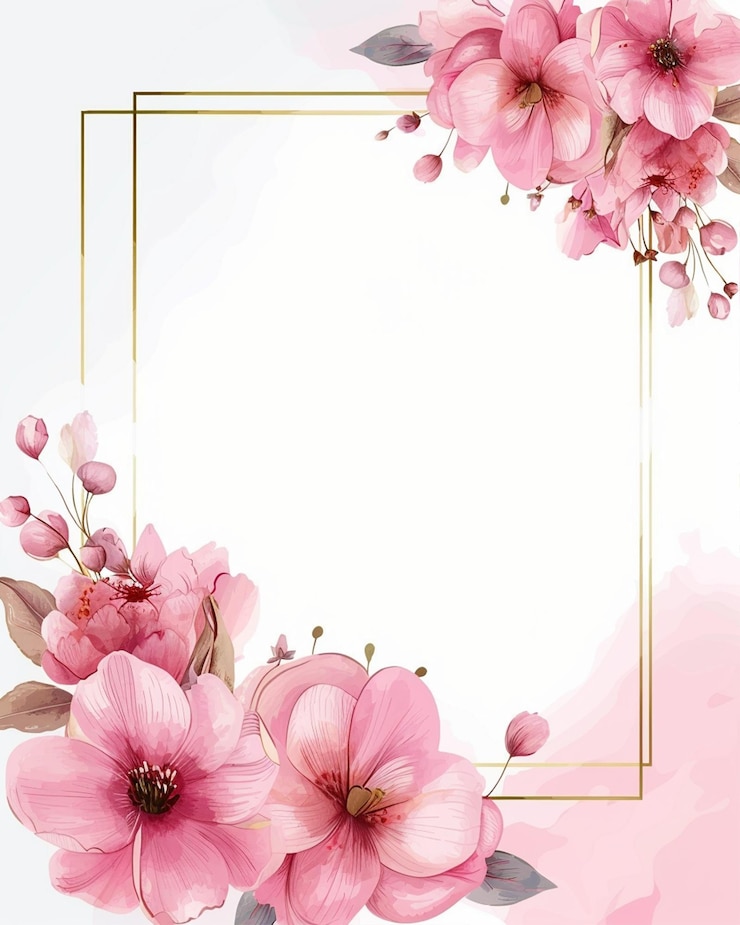Vector roze bloemen kader met gouden rand