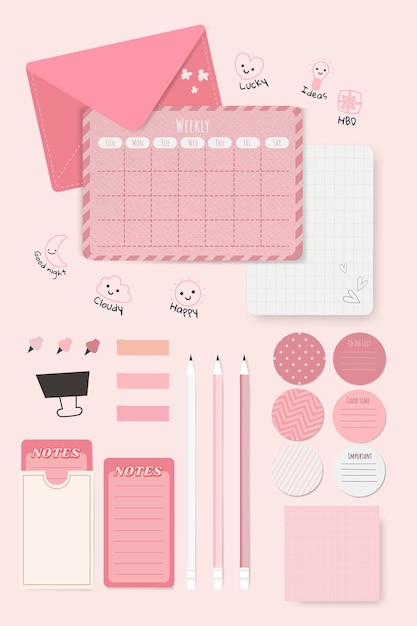 Vector roze briefpapier planner set vector