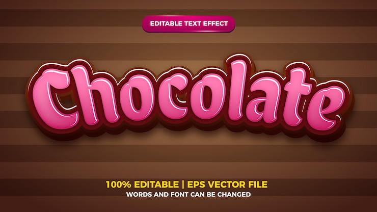 Vector roze chocolade cartoon bewerkbare teksteffect stijlsjabloon