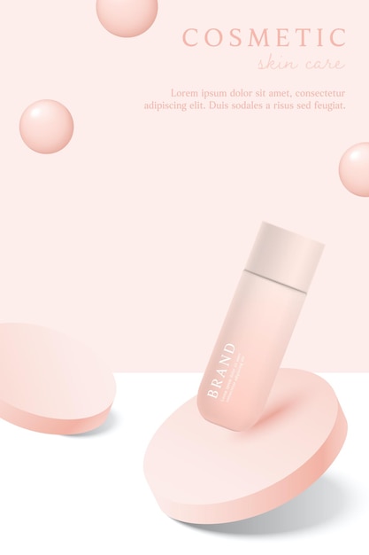 Roze cosmetische 3d achtergrond met druppel vloeibare bubble