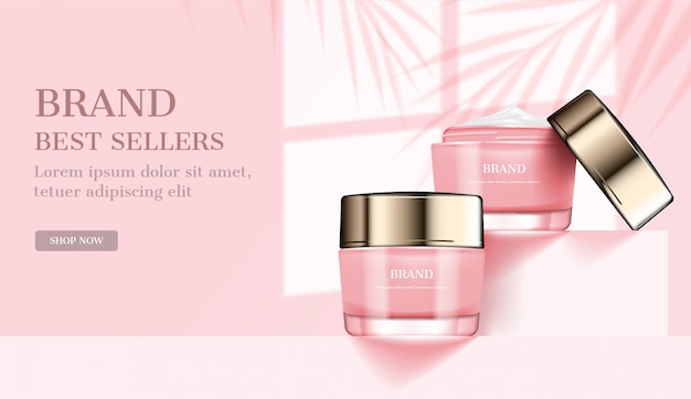 Roze cosmetische crème advertenties, sjabloon