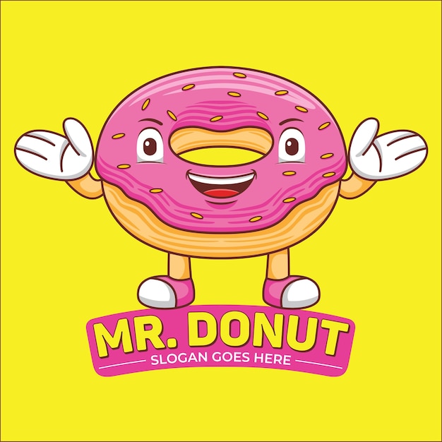 roze dessert mascotte logo in platte ontwerpstijl