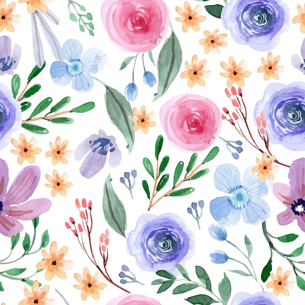 Roze en blauwe leuke lente bloemen aquarel naadloze patroon