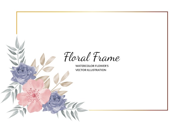 Roze en blauwe rozen bloemen frame met water kleur gratis vector