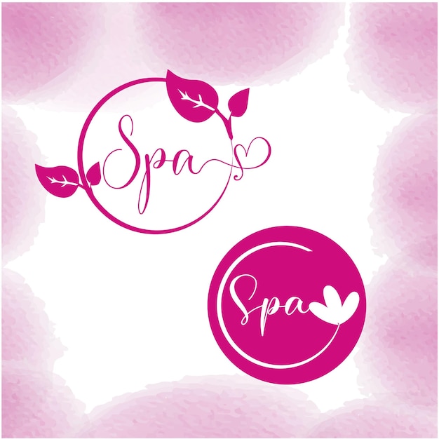 Roze en paars spa-logo met een roze cirkel en het woord spa erop.