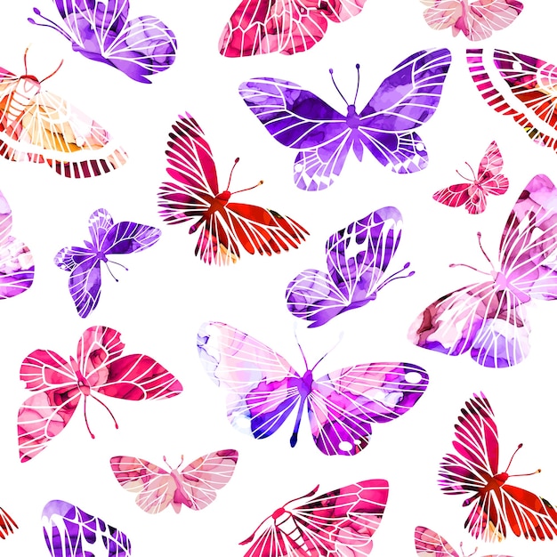 Roze en paarse abstracte aquarel vlinders