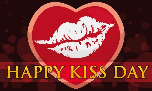 Vector roze en rood hart en een lippenmerk erin om een gelukkige kusdag te vieren en bokeh-effect
