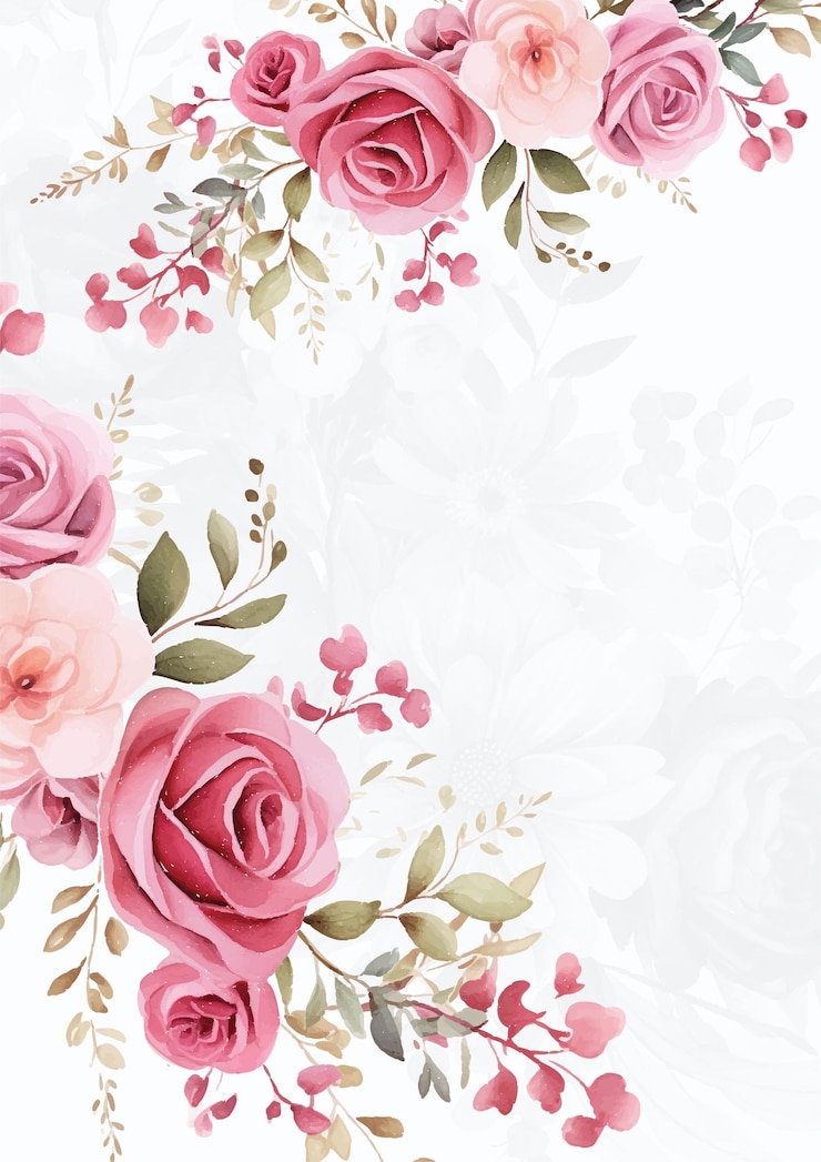 Vector roze en witte vectorframe met bladerenpatroon achtergrond met flora en bloemen