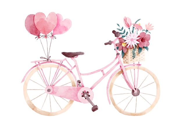 Roze fiets met bloemen en ballonnen