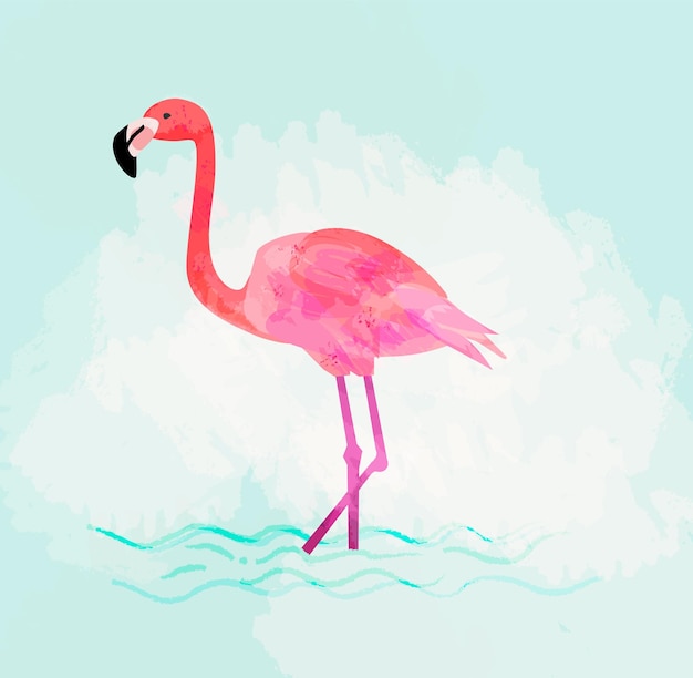 Roze flamingo vectorillustratie Tropische vogel karakter op pastel background