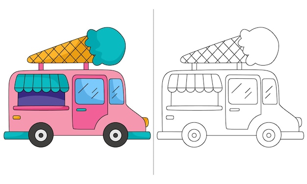 Vector roze foodtruck ice cream childrens coloring book illustratie