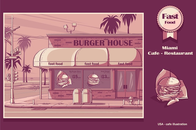 roze gekleurde achtergrond Burger House in Miami, USA.