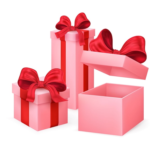 Roze geschenkdozen geïsoleerd. Verjaardags- of kerstcadeaupakket. Vector illustratie