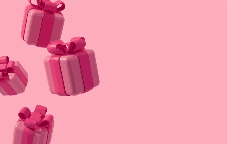 roze geschenken met vallende strikken