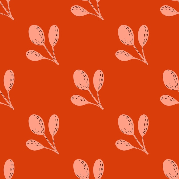 Roze hand getrokken takken ornament naadloze botanische patroon. Bloemenprint met felrode achtergrond. Voorraad illustratie. Vectorontwerp voor textiel, stof, cadeaupapier, behang.