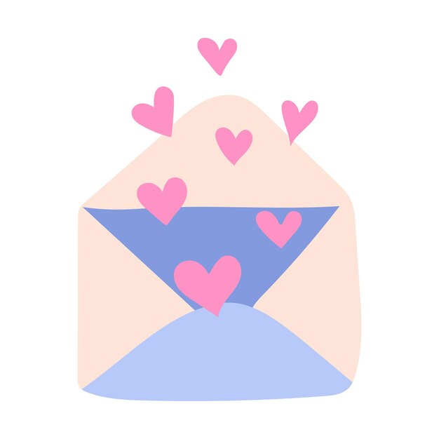 Roze harten vliegen uit een papieren envelop Valentijnsdag kaart vector illustratie