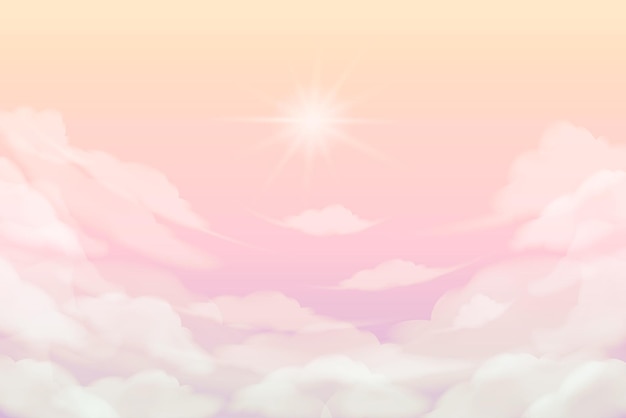 Roze hemel met wolken en zon fantasie zachte achtergrond van de dageraad in zachte kleuren sprookjeslandschap