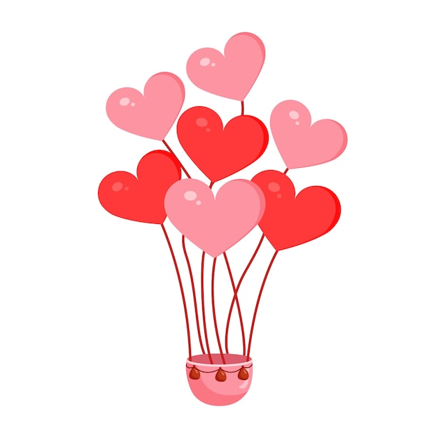Roze heteluchtballonnen in de vorm van harten voor Valentijnsdag Vectorillustratie