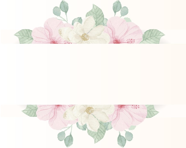 Roze hibiscus en witte magnolia aquarel bloemenrand