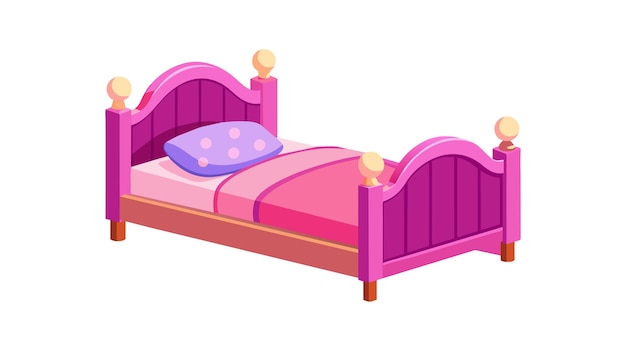 Vector roze houten bed met een gezellig polka dot kussen