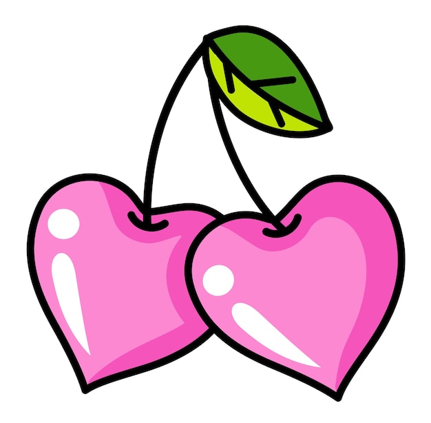 Roze kers in hartvorm Icon design Cherry liefde hand getrokken