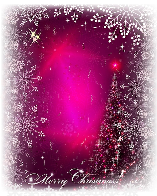 Roze kerstkaart met glanzende kerstboom