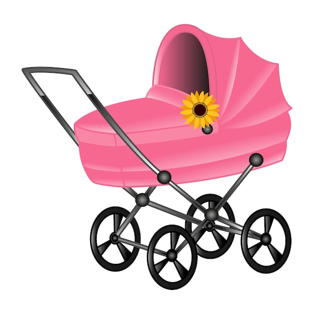 Vector roze kinderwagen met bloem