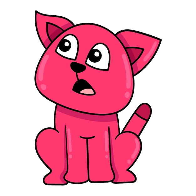 Roze kitten zit gapende doodle pictogram afbeelding kawaii