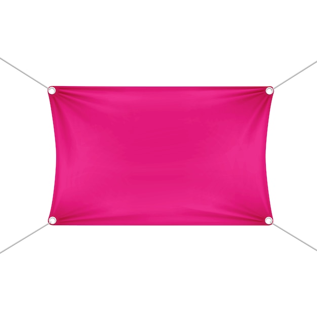Vector roze lege lege horizontale rechthoekige banner met hoeken touwen.