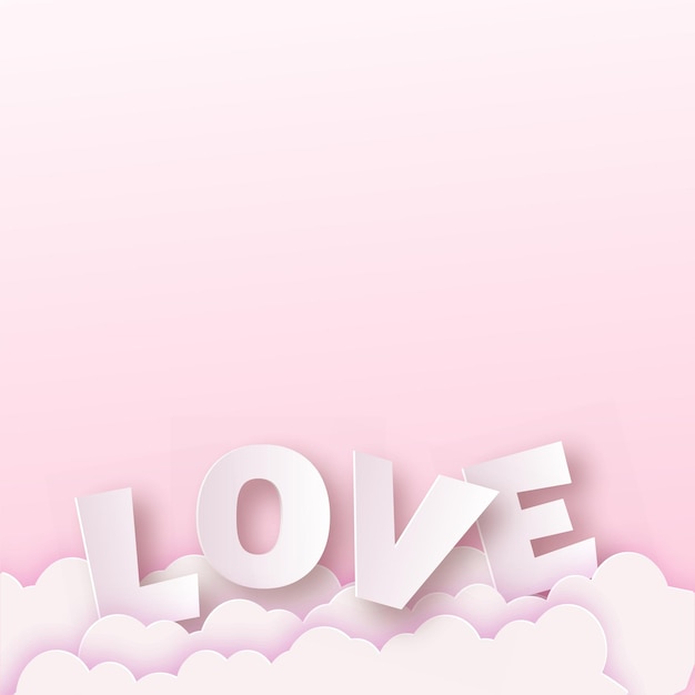 Roze liefdetekst op wolken. valentijnsdag kaart. .