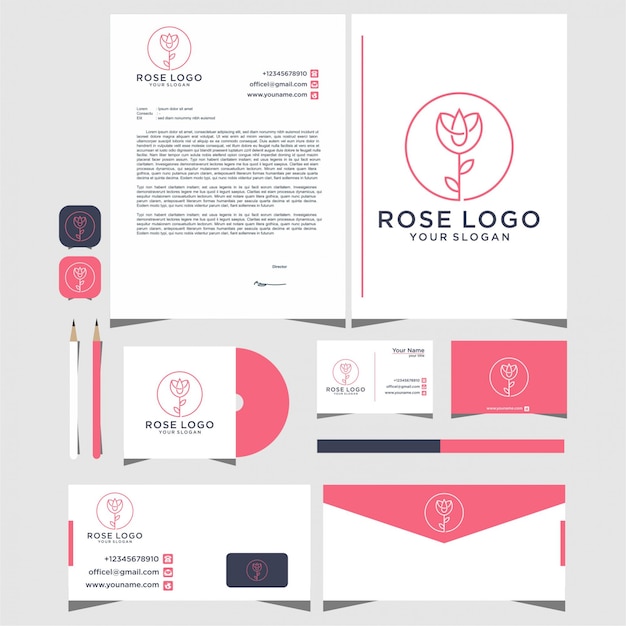 Vector roze logo-ontwerp met een lijnstijl met briefpapier