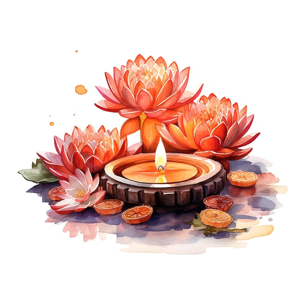 Roze lotus diwali aquarel voor bannerontwerp