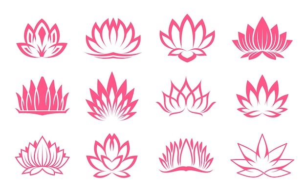 Roze lotus pictogrammen Boeddhisme Aziatische cultuur symbolen