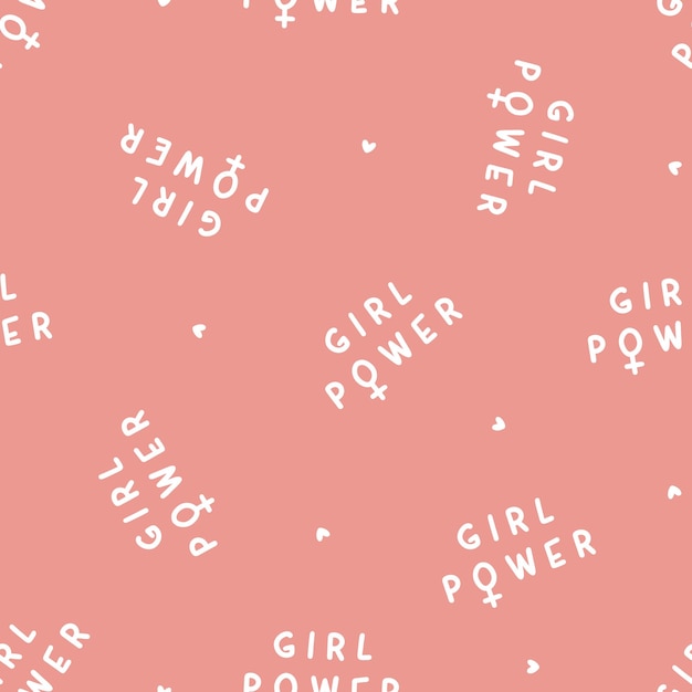 Roze naadloos patroon met girl power tekst en hartjes. Feministische print voor stof, kleding of home de