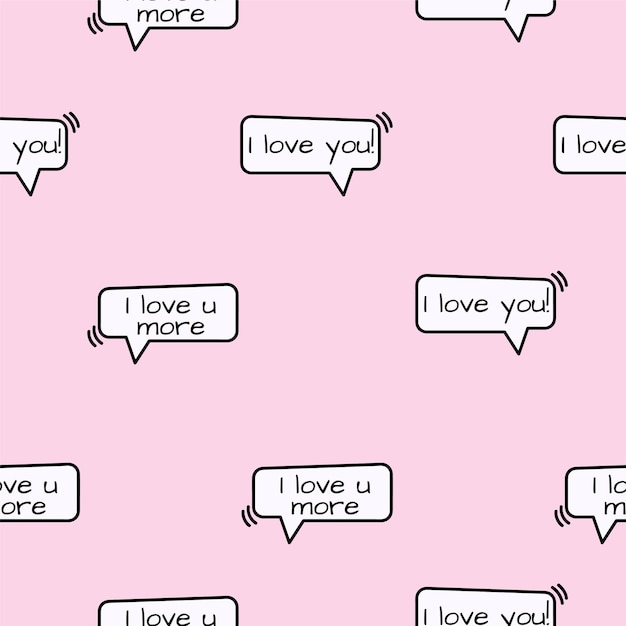 Roze naadloos patroon met tekstballonnen. Doodle hart inpakpapier voor Valentijnsdag