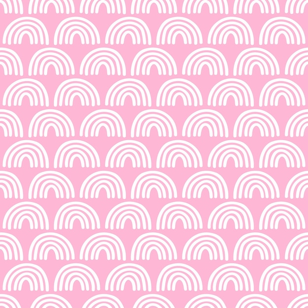 Roze naadloos patroon met witte regenbogen