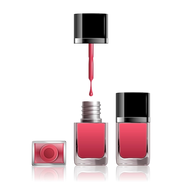 Vector roze nagellak met druipende vloeistof op wit, 3d illustratie