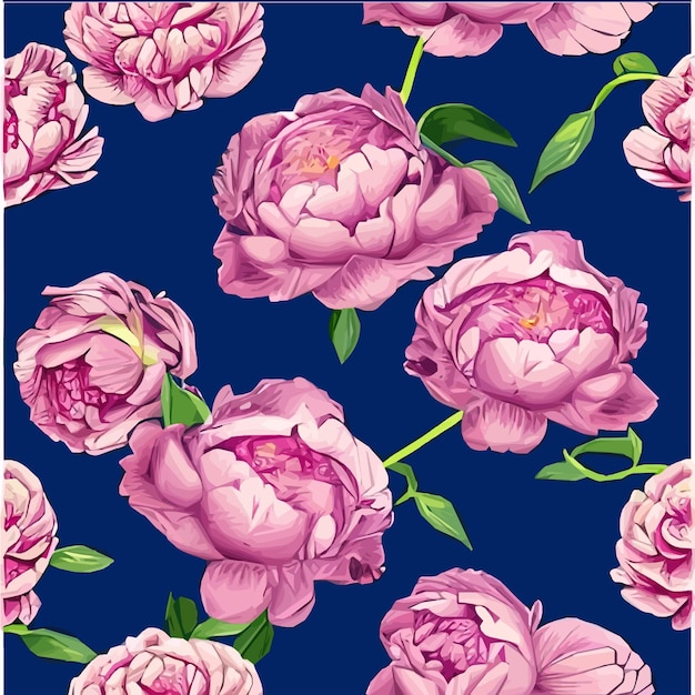 Roze pioenrozen bloemen en bladeren bloemen vector naadloze patroon lente zomer