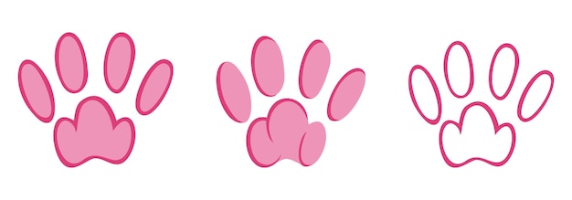 Roze pootafdrukken van dieren schets voetafdrukken van een konijn, konijn, kat of hond vectorillustratie