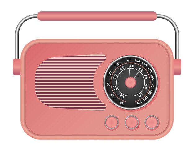 Roze retro radiomodel Realistische illustratie van roze retro radio vectormodel voor webontwerp dat op witte achtergrond wordt geïsoleerd