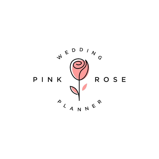 roze roos bloem logo badge embleem met één lijn mono lijn stijl ontwerp