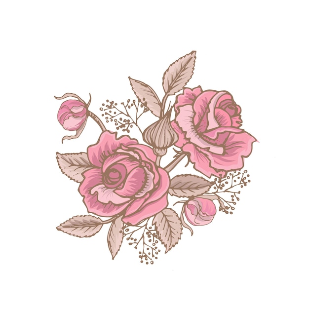 Roze rozen clipart tijdelijke tattoo vectorillustratie