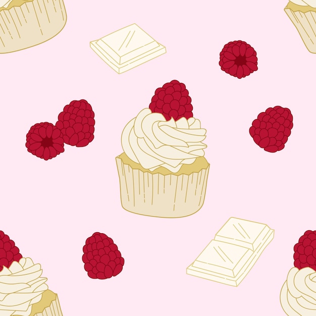 Roze schattig frambozen cupcake naadloos patroon