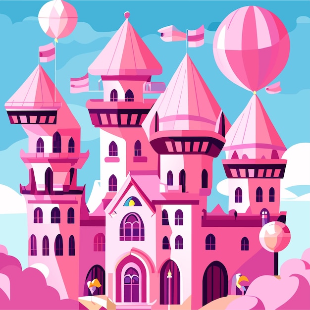 roze sprookjeskasteel handgetekend ontwerp magisch kasteelprinses of sprookjespaleis