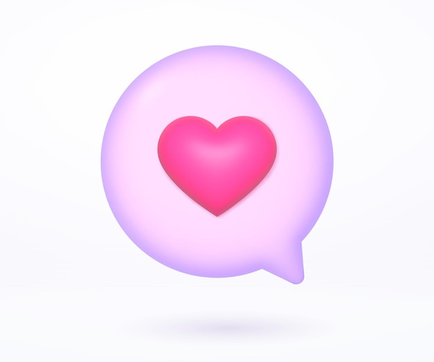 Roze tekstballon met hart liefde bericht 3d vectorillustratie