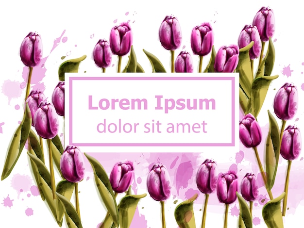 Roze tulpen lente kaart aquarel