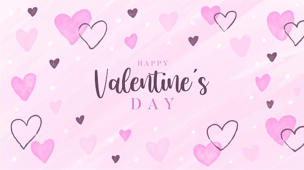 Roze Valentijnsdag achtergrond met aquarel hartjes
