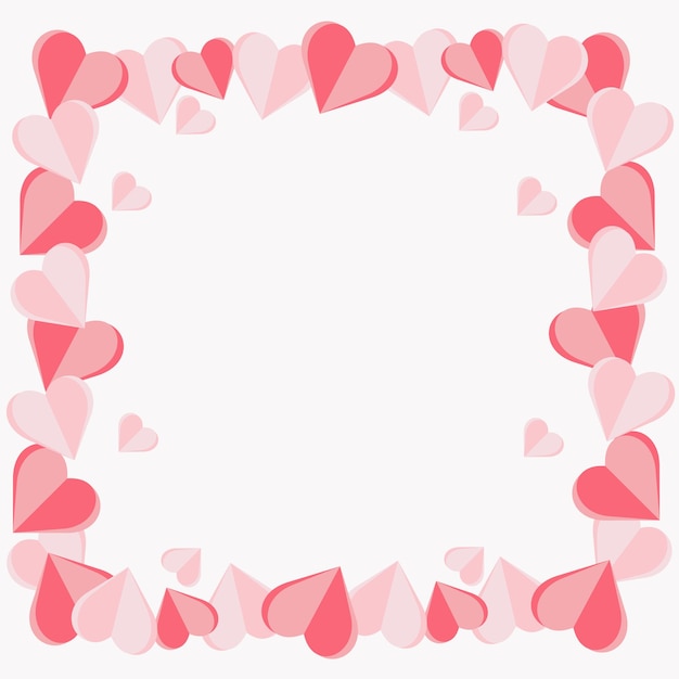 Roze vliegende harten in de vorm van een frame. Vectorillustratie. Papieren decoraties voor Valentijnsdag D