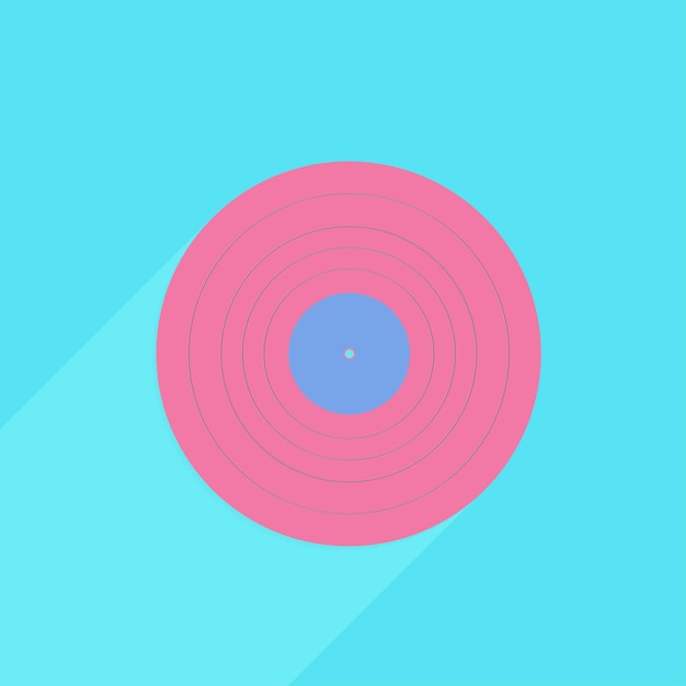 Roze vynil record op heldere blauwe achtergrond in pastelkleuren. minimalisme concept