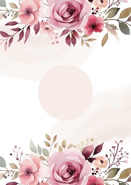 Vector roze wit en beige vector frame met bladeren patroon achtergrond met flora en bloemen